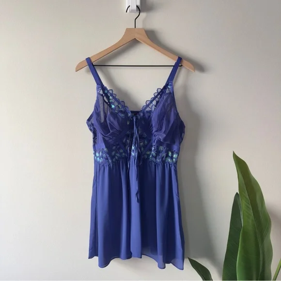 Torrid Aphrodite Lace No Wire Babydoll Blue Slip Adjustable Spaghetti Straps NWT - Picture 4 of 10